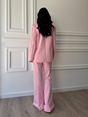 Compleu roz VIVIAN, din bumbac premium, sacou elegant și pantaloni evazați - Img 2