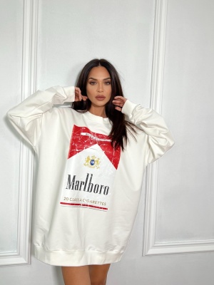 Hanorac MARLBORO tip oversize alb