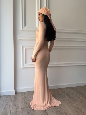 Rochie NOIRA, corai, maxi, cu decolteu adânc și croială mulată - Img 2