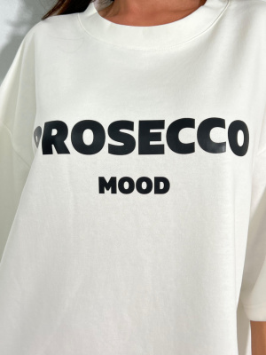 Tricou cu imprimeu PROSECCO MOOD alb - Img 3