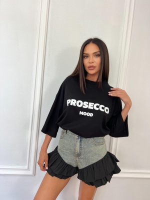 Tricou cu imprimeu PROSECCO MOOD negru - Img 2