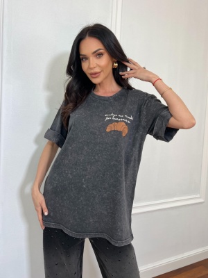 Tricou cu imprimeu SUNDAY CROISSANT gri