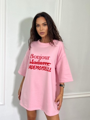 Tricou MADEMOISELLE tip oversize roz - Img 2