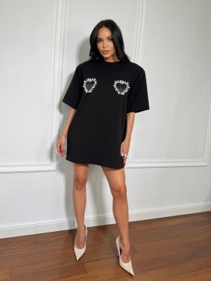 Tricou tip rochie, cu umeri structurați și accesorii ELIA negru - Img 2