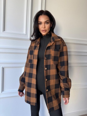 Cămașă casual ANNIKA, cu mâneci lungi, ușor oversized negru-maro
