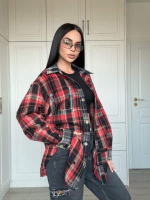 Cămașa Izabel, tip oversized carouri roșu-negru, look urban-chic - Img 2