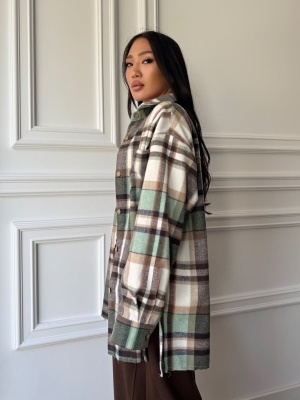 Cămașă LIVIANA în carouri verde salvie, oversized, cu croială lejeră și design modern - Img 3