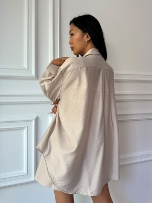 Cămașă oversized SOLENE, bej, cu aplicații florale și accesorii decorative - Img 2