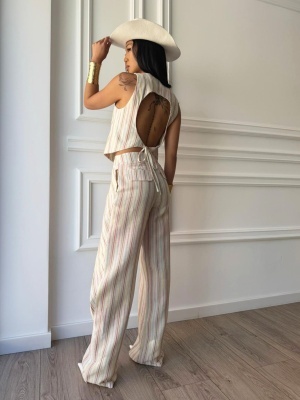 Compleu AMALFI MUSE, ivoire cu dungi, două piese, vestă și pantaloni - Img 3