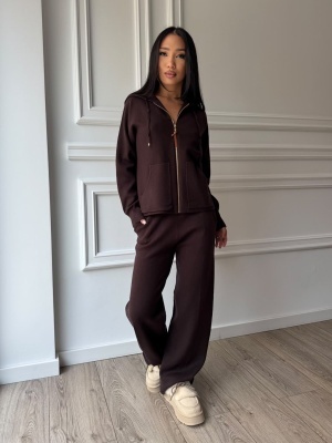 Compleu GIULIA din două piese, maro, cu hanorac cu fermoar și pantaloni lungi