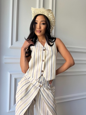 Compleu GOLDEN MUSE, ivoire cu dungi, două piese, vestă și pantaloni - Img 3
