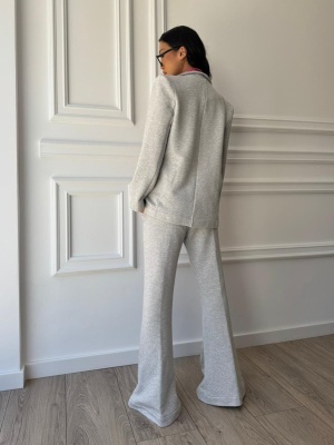 Compleu gri VIVIAN, din bumbac premium, sacou elegant și pantaloni evazați - Img 2