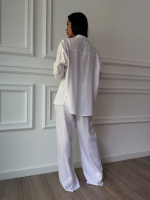 Compleu JOSEPHINE, alb, cu cămașă și pantaloni cu detalii decorative - Img 2