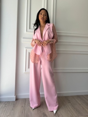 Compleu lung, 2 piese, cămașă și pantaloni tip oversize ROSE BLOOM roz