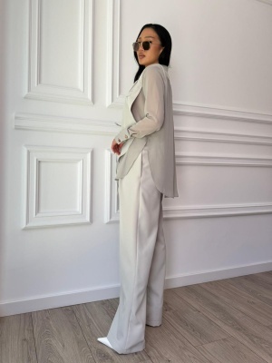 Compleu lung, 2 piese, cămașă și pantaloni tip oversize SUNSHINE FLOW gri - Img 2