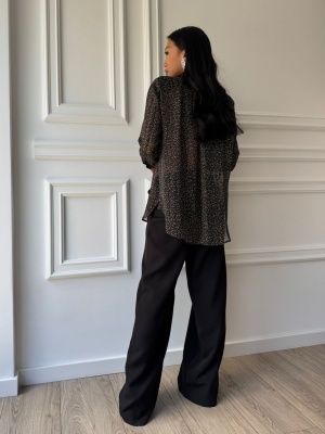 Compleu lung, 2 piese, cămașă și pantaloni tip oversize TWILIGHT FLOW negru - Img 2