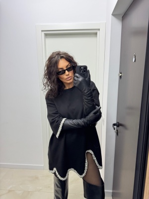 Diamond tshirt cu cristale si perle oversize negru