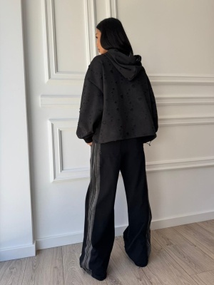 Pantaloni de trening LILITH, tip oversized, cu dungi laterale și detalii cu fermoar - Img 3