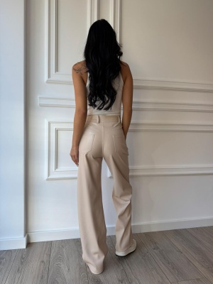 Pantaloni din piele eco MANTIS, cu talie înaltă și croiala elegantă - Img 3