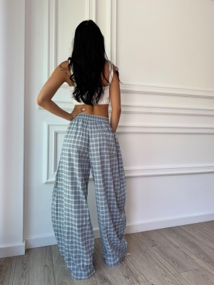 Pantaloni SOHO, largi, în carouri cu talie elastică și croială oversized - Img 2