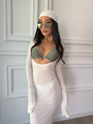 Rochie SAHARA, lungă mulată, cu mâneci lungi și decupaj în talie - Img 3