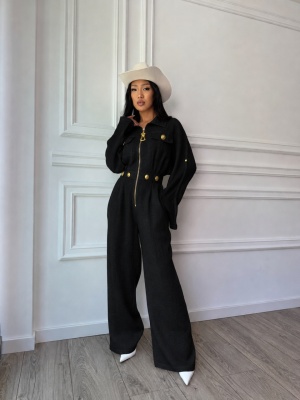 Salopetă MONACO, oversized cu fermoar decorativ și talie evidențiată neagra