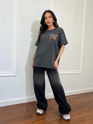 Tricou cu imprimeu SUNDAY CROISSANT gri - Img 2