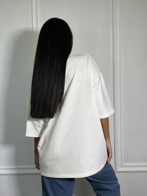 Tricou "Money calling..." oversize alb unisex - Img 2