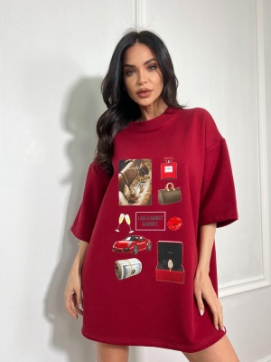 Tricou tip oversize MONEY MAGNET roșu