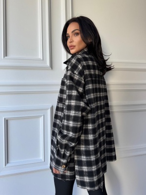 Cămașă casual JENNA, cu mâneci lungi, ușor oversized negru-gri - Img 2
