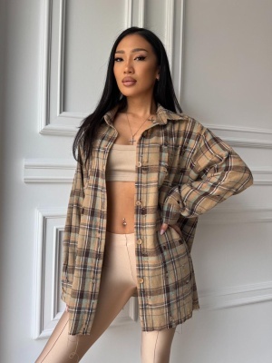 Cămașă casual SOLYA, cu mâneci lungi, tip oversized maro