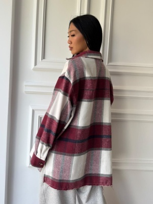 Cămașă ELVIRA în carouri bordo, oversized, cu croială lejeră și design modern - Img 2