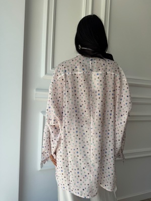Cămașă ZAHARA, albă, cu imprimeu multicolor și croială oversized - Img 2