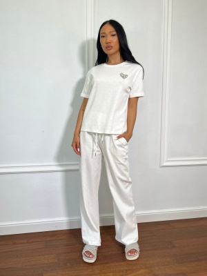 Compleu, 2 piese, tricou si pantaloni lungi HARMONY alb
