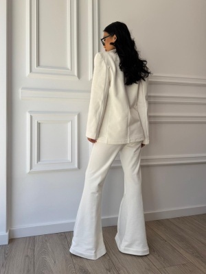 Compleu alb VIVIAN, din bumbac premium, sacou elegant și pantaloni evazați - Img 2