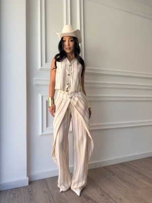 Compleu AMALFI MUSE, ivoire cu dungi, două piese, vestă și pantaloni - Img 2