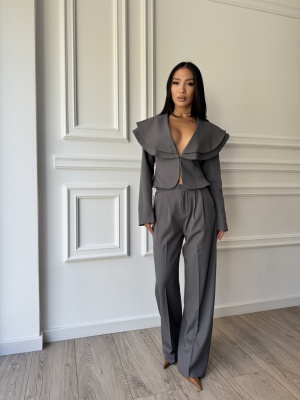 Compleu AMBRA, gri,elegant, cu sacou statement și pantaloni palazzo - Img 2