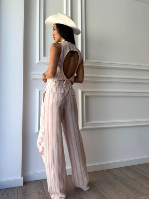 Compleu CANDY BREEZE, ivoire cu dungi, două piese, vestă și pantaloni - Img 3