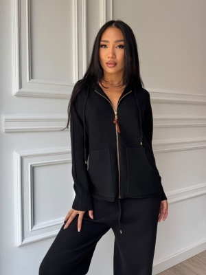 Compleu GIULIA din două piese, negru, cu hanorac cu fermoar și pantaloni lungi - Img 4