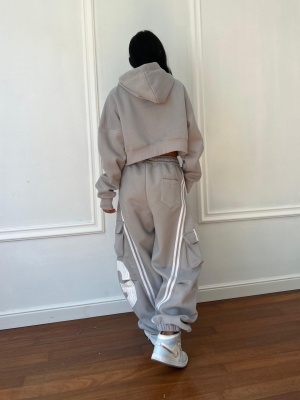 Compleu lung, 2 piese, bluză și pantaloni tip oversize AMARIS gri - Img 4