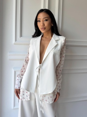 Compleu lung, 2 piese, cămașă și pantaloni tip oversize LUMINA DAWN alb - Img 3