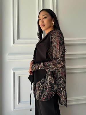 Compleu lung, 2 piese, cămașă și pantaloni tip oversize ONYX FLARE negru - Img 3