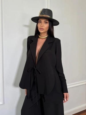 Compleu lung, 2 piese, cămașă și pantaloni tip oversize SUNSHINE FLOW negru - Img 2