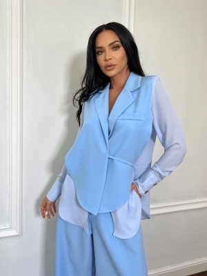 Compleu lung, 2 piese, cămașă și pantaloni tip oversize SUNSHINE FLOW albastru - Img 3