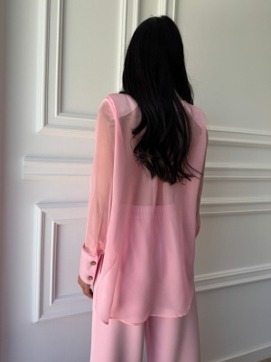 Compleu lung, 2 piese, cămașă și pantaloni tip oversize SUNSHINE FLOW roz - Img 4