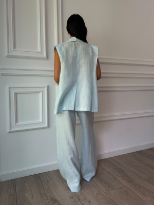 Compleu MARGAUX, bleu, cu vestă elegantă și pantaloni cu croială amplă - Img 2