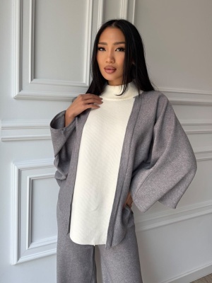 Compleu PATRICIA din două piese, gri, cu cardigan cu mâneci ample și pantaloni lungi - Img 3