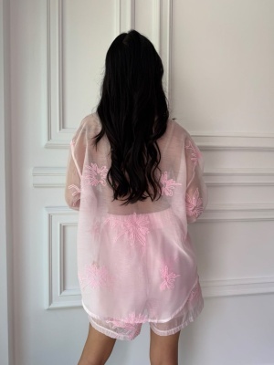 Compleu ROSIE, cămașă lejeră și pantaloni scurți cu imprimeu delicat - Img 2