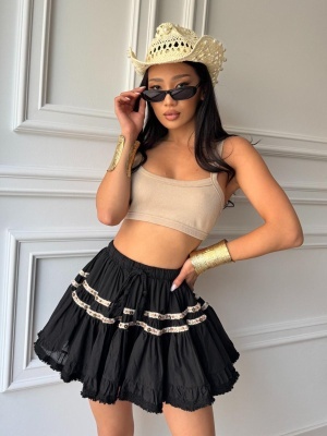 Fustă SERENYA, cu volane și broderii, fustă boho chic ideală pentru vară
