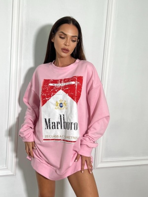 Hanorac MARLBORO tip oversize roz